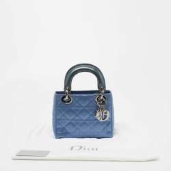 Pre Owned Dior Blue Cannage Satin and Patent Leather Mini Lady Dior Tote