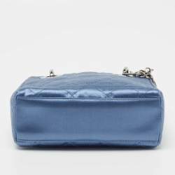 Pre Owned Dior Blue Cannage Satin and Patent Leather Mini Lady Dior Tote