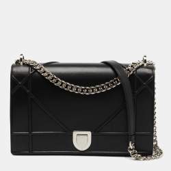 Pre Owned Dior Black Leather Large Diorama Flap Shoulder Bag