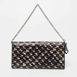 Pre Owned Dior Black/White Snakeskin Lady Dior Wallet on Chain