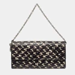 Pre Owned Dior Black/White Snakeskin Lady Dior Wallet on Chain