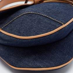 Pre Owned Dior Blue/Beige Denim and Leather Saddle Bag