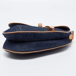 Pre Owned Dior Blue/Beige Denim and Leather Saddle Bag