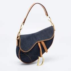Pre Owned Dior Blue/Beige Denim and Leather Saddle Bag