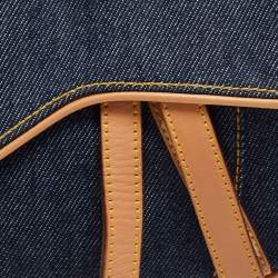 Pre Owned Dior Blue/Beige Denim and Leather Saddle Bag