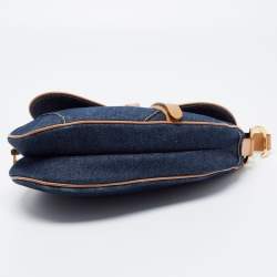 Pre Owned Dior Blue/Beige Denim and Leather Saddle Bag