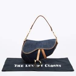 Pre Owned Dior Blue/Beige Denim and Leather Saddle Bag