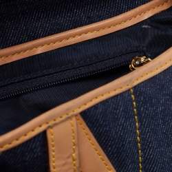 Pre Owned Dior Blue/Beige Denim and Leather Saddle Bag