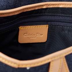 Pre Owned Dior Blue/Beige Denim and Leather Saddle Bag