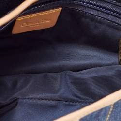 Pre Owned Dior Blue/Beige Denim and Leather Saddle Bag