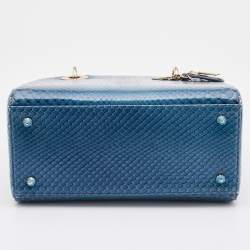 Dior Blue Python Leather Medium Lady Dior Tote