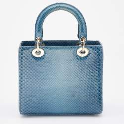 Dior Blue Python Leather Medium Lady Dior Tote