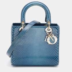 Dior Blue Python Leather Medium Lady Dior Tote