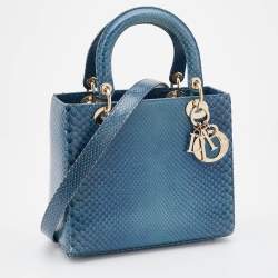 Dior Blue Python Leather Medium Lady Dior Tote