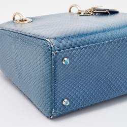 Dior Blue Python Leather Medium Lady Dior Tote