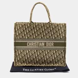 Pre Owned Dior Olive Green Oblique Canvas Large Book Tote