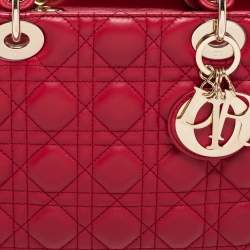 Pre Owned Dior Red Cannage Leather Medium Lady Dior Tote