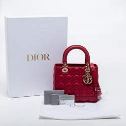 Pre Owned Dior Red Cannage Leather Medium Lady Dior Tote