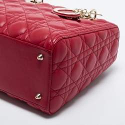 Pre Owned Dior Red Cannage Leather Medium Lady Dior Tote