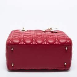 Pre Owned Dior Red Cannage Leather Medium Lady Dior Tote