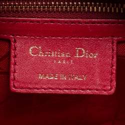 Pre Owned Dior Red Cannage Leather Medium Lady Dior Tote