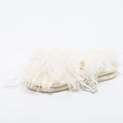 Pre Owned Dior White Satin and Feather Crystal Embellished Logo Mini Saddle Bag