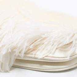 Pre Owned Dior White Satin and Feather Crystal Embellished Logo Mini Saddle Bag