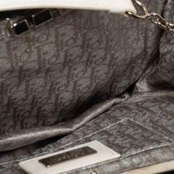 Pre Owned Dior White Satin and Feather Crystal Embellished Logo Mini Saddle Bag
