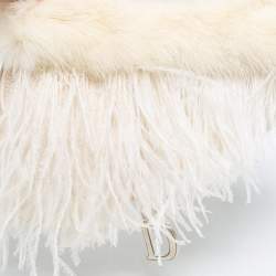Pre Owned Dior White Satin and Feather Crystal Embellished Logo Mini Saddle Bag
