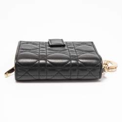 Pre Owned Dior Black Cannage Leather Lady Dior French Compact Wallet