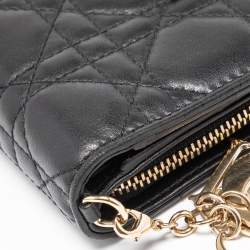 Pre Owned Dior Black Cannage Leather Lady Dior French Compact Wallet