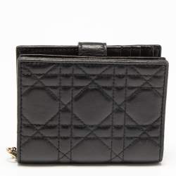 Pre Owned Dior Black Cannage Leather Lady Dior French Compact Wallet