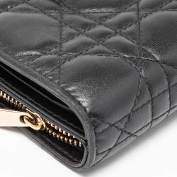Pre Owned Dior Black Cannage Leather Lady Dior French Compact Wallet