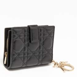 Pre Owned Dior Black Cannage Leather Lady Dior French Compact Wallet