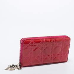 Dior Pink Patent Leather Lady Dior Zip Around Wallet