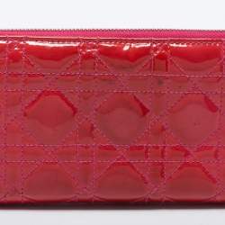 Dior Pink Patent Leather Lady Dior Zip Around Wallet