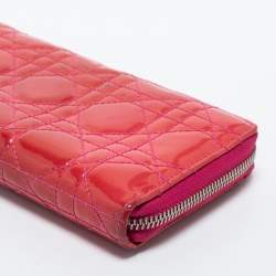 Dior Pink Patent Leather Lady Dior Zip Around Wallet