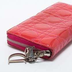 Dior Pink Patent Leather Lady Dior Zip Around Wallet