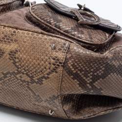 Pre Owned Dior Brown Ostrich,Croc and Snakeskin Limited Edition 0019 Detective Satchel