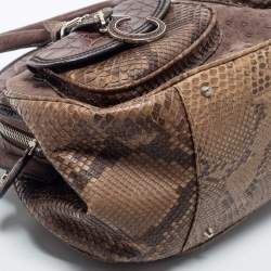 Pre Owned Dior Brown Ostrich,Croc and Snakeskin Limited Edition 0019 Detective Satchel