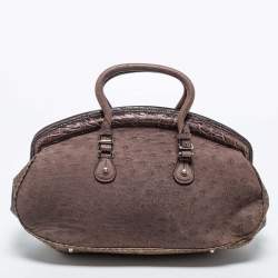 Pre Owned Dior Brown Ostrich,Croc and Snakeskin Limited Edition 0019 Detective Satchel