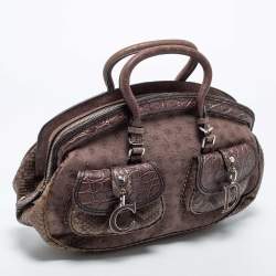 Pre Owned Dior Brown Ostrich,Croc and Snakeskin Limited Edition 0019 Detective Satchel
