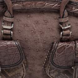 Pre Owned Dior Brown Ostrich,Croc and Snakeskin Limited Edition 0019 Detective Satchel