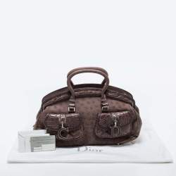 Pre Owned Dior Brown Ostrich,Croc and Snakeskin Limited Edition 0019 Detective Satchel
