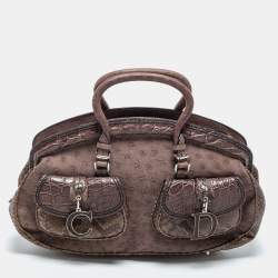 Pre Owned Dior Brown Ostrich,Croc and Snakeskin Limited Edition 0019 Detective Satchel