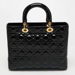 Pre Owned Dior Black Cannage Patent Leather Large Lady Dior Tote