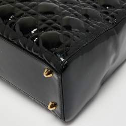 Pre Owned Dior Black Cannage Patent Leather Large Lady Dior Tote