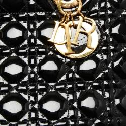 Pre Owned Dior Black Cannage Patent Leather Large Lady Dior Tote