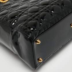 Pre Owned Dior Black Cannage Patent Leather Large Lady Dior Tote