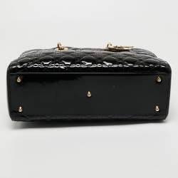 Pre Owned Dior Black Cannage Patent Leather Large Lady Dior Tote